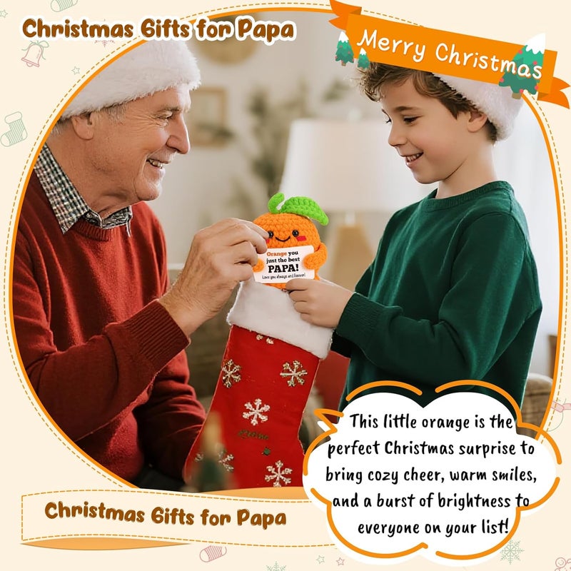 FEFAMM Christmas Birthday Gifts for Grandpa from Granddaughter Grandson - Mini Handmade Crochet Orange Birthday Gifts for Best Papa Grandfather Unique Stocking Stuffer for Men with Love & Gratitude - Image 2